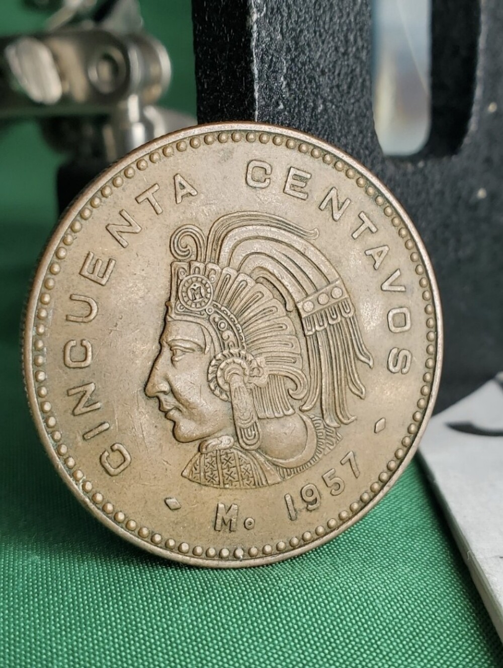 1957 Mo Mexico Cincuenta Centavos 50c Bronze World Coin Eagle Aztec Warrior